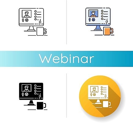 EPS 해외이미지 일러스트 비즈니스 사람없음 컵 세트 모니터 원형 화상통화 웨비나 언택트 해외일러스트 도형 식기 컴퓨터 통화 세미나 파일형식 벡터 이미지허브