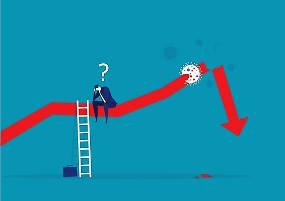 EPS 해외이미지 백그라운드 컨셉 일러스트 비즈니스 그래프 화살 그래픽 빨간색 금융 경제 가을 흰색 비즈니스맨 시장 플랫 바이러스 떨어짐 주식 분석 투자 문제 파산 고립 깨짐 부정적 위기 적자 해외일러스트 계절 남자 감정 컬러 직장인 파일형식 벡터 이미지허브