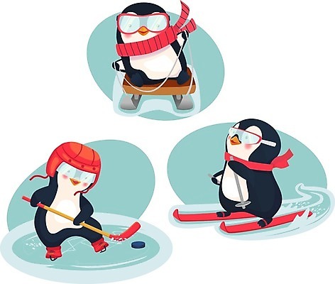 EPS 해외이미지 동물캐릭터 겨울 일러스트 스키 고글 사람없음 목도리 잡기 끈 승차 헬멧 펭귄 아이스하키 하키채 펭귄캐릭터 얼음썰매 퍽 스키타기 해외일러스트 일러캐릭터 동물 캐릭터 잡화 계절 모션 조류 겨울스포츠 보호장비 썰매 하키 하키용품 파일형식 벡터 이미지허브