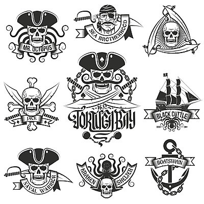 EPS 해외이미지 무기 바다 일러스트 뼈 골격 항해 라벨 검은색 수확 심볼 사인 복고 문어 해적 우표 나쁜 불법복제 옛날 해외일러스트 컬러 농업 연체동물 프레임 수중동물 배 도둑 선박 파일형식 벡터 이미지허브