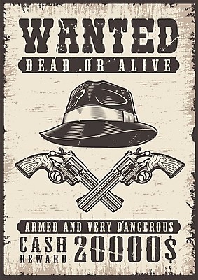 EPS 해외이미지 디자인 포스터 일러스트 사람없음 권총 빈티지 질감 현상수배 해외일러스트 컨셉 총 수배 파일형식 벡터 이미지허브