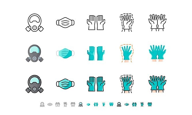 EPS 해외이미지 얼굴 선 장갑 일러스트 관리 가면 안전 수술 플랫 보호 예방 윤곽 고무 라텍스 얇은 위생관리 해외일러스트 잡화 컨셉 의학 신체부위 치료 파일형식 벡터 이미지허브