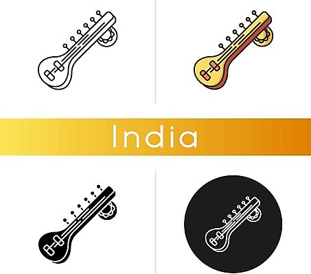 EPS 해외이미지 악기 일러스트 사람없음 세트 원형 인도문화 시타르 해외일러스트 도형 동양문화 음악 외국문화 인도_나라 파일형식 벡터 이미지허브