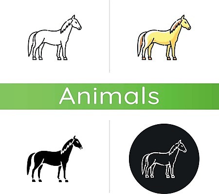 EPS 해외이미지 여러마리 일러스트 사람없음 세트 말_동물 원형 해외일러스트 도형 다수 포유류 파일형식 벡터 이미지허브