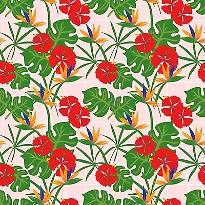 EPS 해외이미지 식물 디자인 꽃 섬 백그라운드 잎 꽃무늬 패턴 일러스트 자연 벽지 손바닥 미술 그래픽 장식 초록색 컬러풀 유행 직물 개화 질감 상록수 강렬 이국적 파라다이스 히비스커스 스타일 해외일러스트 손 컬러 무늬 문화예술 생태계 파일형식 벡터 이미지허브