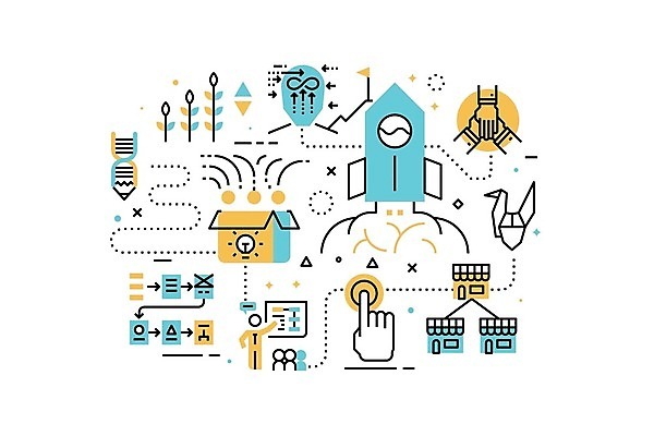 EPS 해외이미지 디자인 배너 선 백그라운드 컨셉 일러스트 회사 비즈니스 아이디어 사람 컴퓨터 사무실 웹 로켓 업무 작업 플랫 시작 혁명 개발 마케팅 프로젝트 해외일러스트 인터넷 전자제품 파일형식 벡터 이미지허브