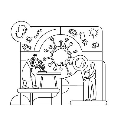 EPS 해외이미지 전신 남자 과학 일러스트 돋보기 미래 현미경 실험 숙이기 서기 들기 성인 두명 관찰 실험복 바이러스 연구원 라인아트 박테리아 성인남자만 해외일러스트 직업 선 포즈 컨셉 의학 모션 실험기구 사람 가운 남자만 성인만 파일형식 벡터 이미지허브