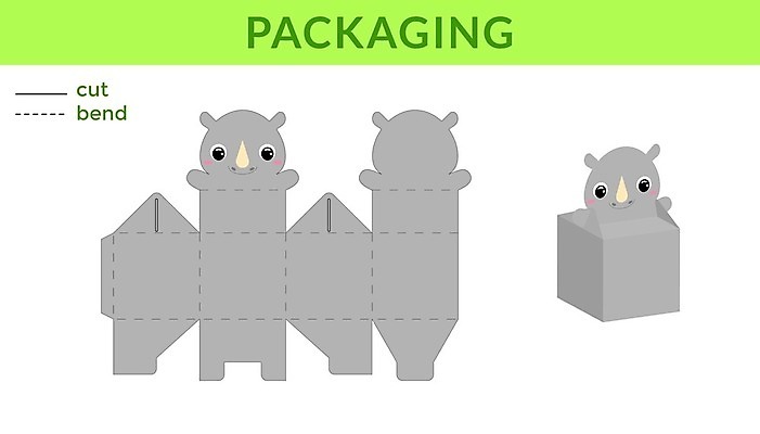 EPS 해외이미지 가방 일러스트 사람없음 종이접기 코뿔소 DIY 전개도 해외일러스트 잡화 종이 포유류 취미 접기 파일형식 벡터 이미지허브