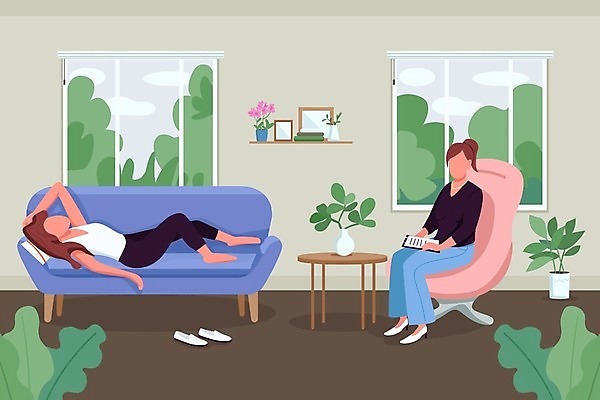 EPS 해외이미지 전신 여자 화분 의자 일러스트 창문 앉기 성인 두명 소파 눕기 책상 상담 우울증 치료사 얼굴없음 성인여자만 심리치료 카운슬러 해외일러스트 직업 가구 모션 사람 치료 질병 상담원 심리 여자만 성인만 파일형식 벡터 이미지허브