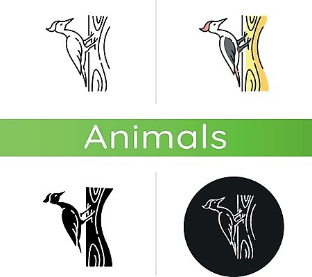 EPS 해외이미지 나무 여러마리 일러스트 사람없음 세트 원형 딱다구리 해외일러스트 도형 식물 다수 파일형식 벡터 이미지허브