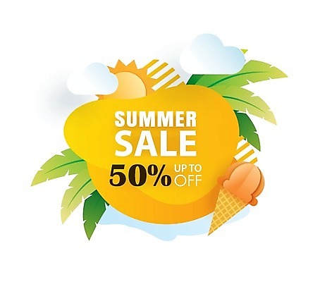 EPS 해외이미지 영어 일러스트 아이스크림 사람없음 태양 노란색 세일 야자수잎 해외일러스트 자연요소 문자 컬러 잎 디저트 파일형식 벡터 이미지허브