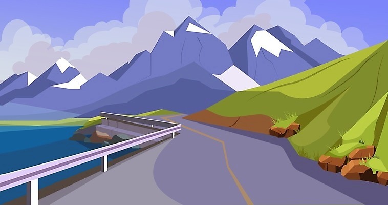 EPS 해외이미지 주간 백그라운드 일러스트 하늘 산 사람없음 야외 시골 고속도로 가드레일 해외일러스트 자연요소 도로 파일형식 벡터 이미지허브