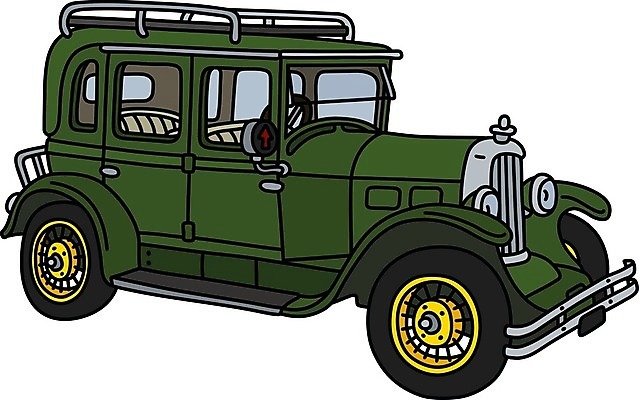 EPS 해외이미지 일러스트 자동차 사람없음 초록색 빈티지 클래식 복고 클래식카 해외일러스트 육상교통 컬러 컨셉 승용차 파일형식 벡터 이미지허브