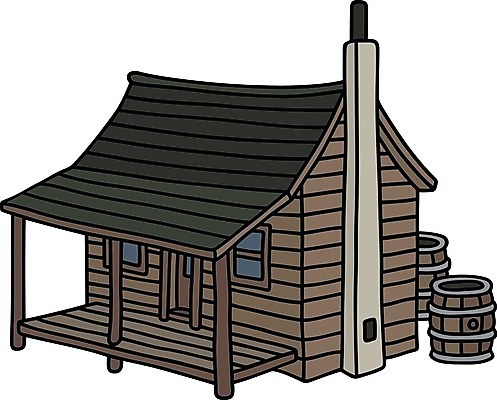 EPS 해외이미지 일러스트 가족 주택 통 굴뚝 건물 목재 초록색 어둠 클래식 작음 만화 복고 옛날 판잣집 해외일러스트 나무 건축물 컬러 컨셉 재료 관계 크기 파일형식 벡터 이미지허브