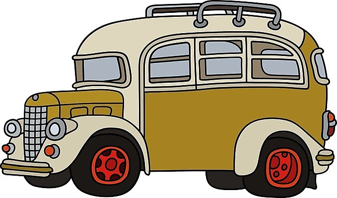 EPS 해외이미지 일러스트 자동차 버스 사람없음 노란색 클래식 복고 해외일러스트 육상교통 컬러 컨셉 대중교통 파일형식 벡터 이미지허브