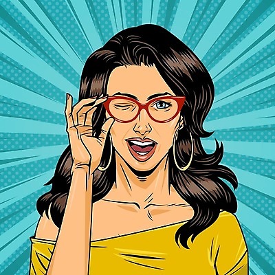 EPS 해외이미지 여자 안경 일러스트 윙크 한명 사람 상반신 성인 잡기 만화 팝아트 코믹 카툰스타일 팝 스타일 성인여자한명만 안경낌 해외일러스트 1 잡화 모션 표정 그림 여자한명만 성인여자만 파일형식 벡터 이미지허브