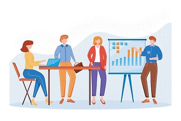 EPS 해외이미지 전신 여자 남자 일러스트 회의 직장 들기 앉기 여러명 성인 노트북 사무실 업무 비즈니스맨 비즈니스우먼 발표 만화 동료 직원 보고서 프로젝트 성인만 해외일러스트 다수 회사 비즈니스 관계 모션 사람 전자제품 작업 직장인 파일형식 벡터 이미지허브