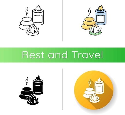 EPS 해외이미지 일러스트 초 휴식 연꽃 사람없음 세트 스파 조약돌 원형 힐링 아로마 해외일러스트 도형 꽃 컨셉 돌_바위 파일형식 벡터 이미지허브