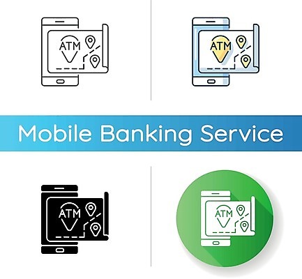 EPS 해외이미지 지도 일러스트 사람없음 스마트폰 세트 원형 위치 ATM 모바일뱅킹 스마트뱅킹 해외일러스트 도형 핸드폰 스마트기기 뱅킹 파일형식 벡터 이미지허브