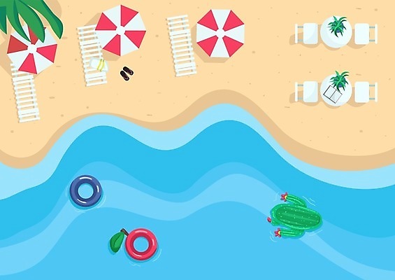 EPS 해외이미지 바다 여행 일러스트 휴가 휴식 해변 사람없음 야외 모래사장 파라솔 휴양지 심플 튜브 해외일러스트 컨셉 장소 파일형식 벡터 이미지허브