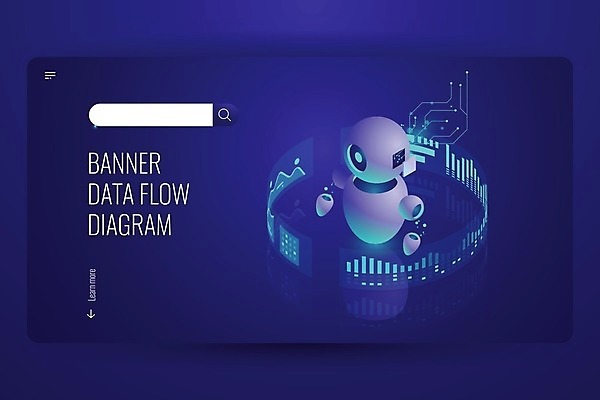 EPS 해외이미지 일러스트 그래프 사람없음 디지털 스크린 자료 과학기술 남색 스마트 로봇 아이소메트릭 AI_인공지능 해외일러스트 컬러 컨셉 기술 파일형식 벡터 이미지허브