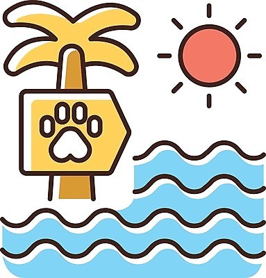 EPS 해외이미지 바다 일러스트 사람없음 야자수 태양 표지판 발자국 펫케어 해외일러스트 자연요소 나무 자국 알림판 관리 파일형식 벡터 이미지허브