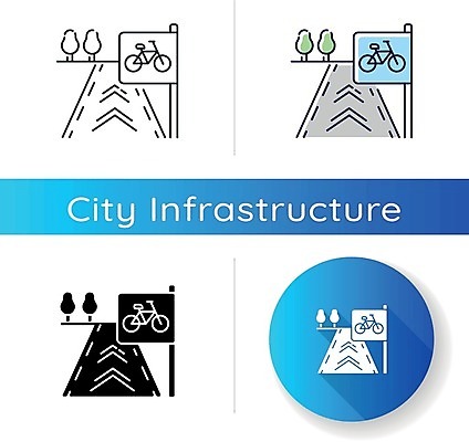 EPS 해외이미지 나무 일러스트 사람없음 세트 자전거 원형 자전거길 도로표시판 자전거도로 해외일러스트 도형 식물 길 바이크 표지판 전용도로 파일형식 벡터 이미지허브
