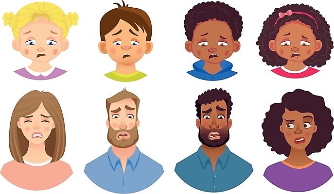 EPS 해외이미지 여자 남자 감정 어린이 인물캐릭터 일러스트 표정 소년 여러명 상반신 성인 세트 좌절 해외일러스트 일러캐릭터 캐릭터 다수 컨셉 사람 파일형식 벡터 이미지허브