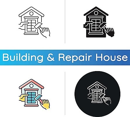 EPS 해외이미지 일러스트 주택 들기 사람없음 세트 공구 원형 수리 손모양 리모델링 재건축 해외일러스트 모양 도형 건축 모션 건물 도구 파일형식 벡터 손_신체부위 이미지허브