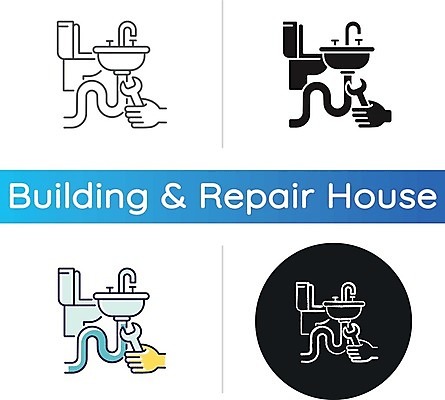 EPS 해외이미지 일러스트 사람없음 세트 원형 수리 세면대 손모양 배관공 수도관 해외일러스트 모양 도형 파일형식 벡터 손_신체부위 이미지허브