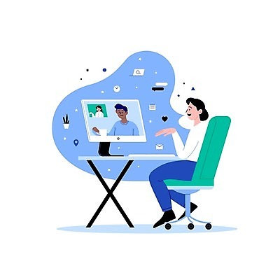 EPS 해외이미지 전신 라이프스타일 여자 남자 의자 일러스트 말하기 대화 앉기 상반신 성인 두명 일상 컴퓨터 모니터 커피잔 책상 소통 영상통화 화상통화 성인만 해외일러스트 커피 가구 컨셉 모션 잔 사람 라이프 생활 전자제품 통화 파일형식 벡터 이미지허브