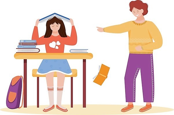 EPS 해외이미지 캐릭터 학생 디자인 남자 어린이 백그라운드 컨셉 의자 일러스트 장난 교실 학교 책가방 서기 웃음 사람 앉기 소년 두명 책 분노 가리킴 책상 머리위 문제 놀림 트러블 어린이만 해외일러스트 일러캐릭터 교육 감정 가구 가방 모션 표정 손짓 파일형식 벡터 이미지허브