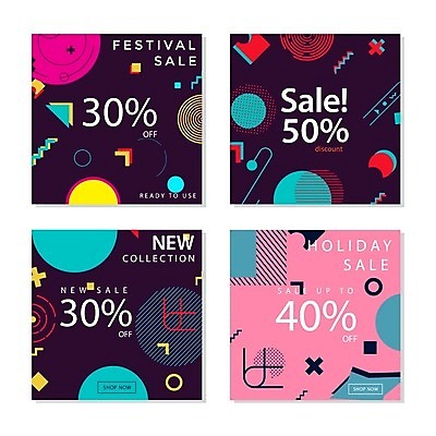 EPS 해외이미지 분홍색 일러스트 추상 타이포그라피 사람없음 쇼핑 세트 세일 남색 멤피스디자인 해외일러스트 문자 디자인 컬러 무늬 파일형식 벡터 이미지허브