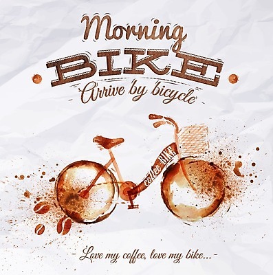EPS 해외이미지 커피 일러스트 수채화 사람없음 자전거 원두 손그림 해외일러스트 음료 바이크 파일형식 벡터 이미지허브