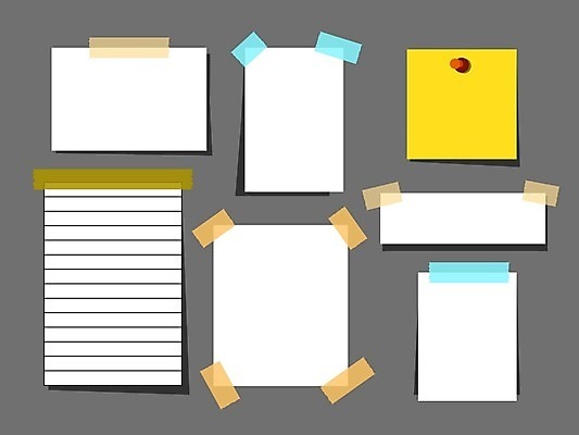 EPS 해외이미지 종이 일러스트 사람없음 세트 줄무늬 공백 메모지 압정 포스트잇 테이프 엘리먼트 해외일러스트 무늬 문구용품 사무용품 파일형식 벡터 이미지허브