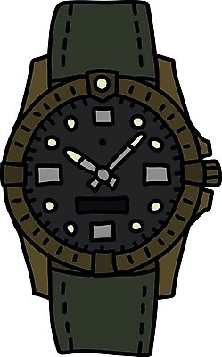 EPS 해외이미지 디자인 스포츠 시계 여행 일러스트 야외 초록색 금속 검은색 회색 직물 시간 만화 모험가 손목시계 놋쇠 스트랩 해외일러스트 컬러 장신구 재질 파일형식 벡터 이미지허브