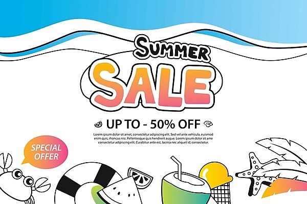 EPS 해외이미지 영어 물결 일러스트 아이스크림 불가사리 수박 타이포그라피 사람없음 세일 게 라인아트 야자수잎 코코넛주스 구명부환 해외일러스트 문자 선 잎 과일 디저트 극피동물 갑각류 주스 안전장비 코코넛 튜브 파일형식 벡터 이미지허브