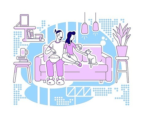 EPS 해외이미지 전신 라이프스타일 그릇 커플 여자 남자 화분 여유 하늘색 액자 거실 일러스트 가족 휴식 조명 함께함 실내 앉기 성인 두명 일상 책 소파 보라색 고양이 손내밀기 주말 성인만 반려묘 긁기 해외일러스트 식기 감정 컬러 컨셉 의자 포유류 관계 모션 사람 손짓 내부 라이프 생활 파란색 반려동물 파일형식 벡터 이미지허브