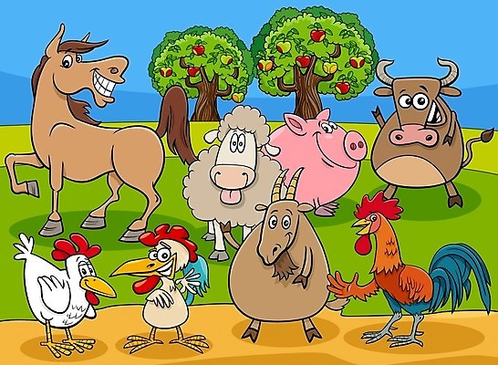 EPS 해외이미지 나무 일러스트 하늘 염소 사람없음 세트 닭 양 말_동물 돼지 소 사과 해외일러스트 식물 과일 포유류 조류 파일형식 벡터 이미지허브