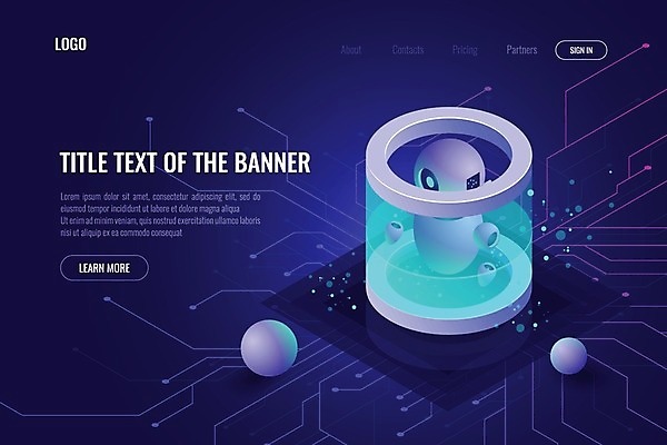 EPS 해외이미지 일러스트 사람없음 학습 디지털 과학기술 원형 회로판 남색 스마트 로봇 아이소메트릭 AI_인공지능 해외일러스트 도형 교육 컬러 컨셉 기술 파일형식 벡터 이미지허브