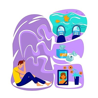 EPS 해외이미지 전신 남자 꽃 화분 말풍선 낙엽 일러스트 한명 앉기 성인 물 보라색 고통 슬픔 질병 앨범 우울감 우울증 휴지걸이 얼굴없음 성인남자한명만 해외일러스트 자연요소 식물 1 감정 컬러 잎 의학 모션 사람 걸이 남자한명만 성인남자만 파일형식 벡터 이미지허브