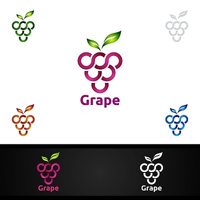 EPS 해외이미지 디자인 잎 포도 사람없음 보라색 심볼 브랜딩 미니멀 해외일러스트 식물 컬러 과일 파일형식 벡터 이미지허브