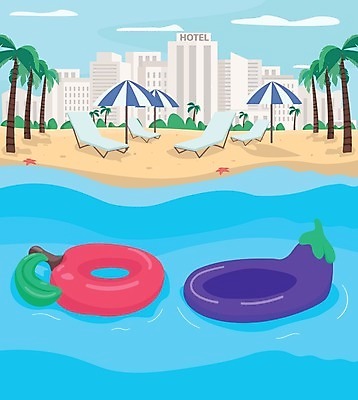 EPS 해외이미지 바다 여행 일러스트 휴식 해변 사람없음 야외 모래사장 파라솔 휴양지 튜브 해외일러스트 컨셉 장소 파일형식 벡터 이미지허브