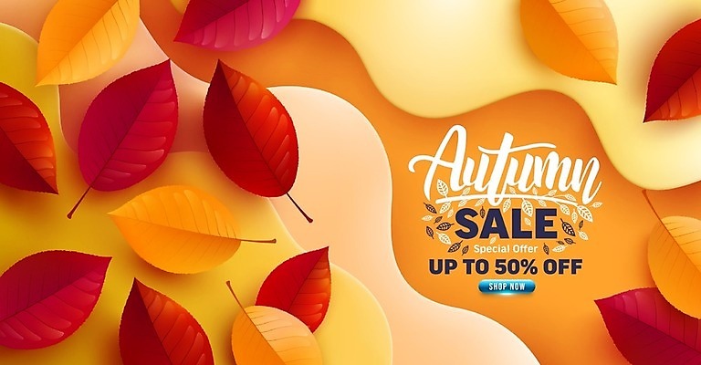 EPS 해외이미지 디자인 낙엽 일러스트 타이포그라피 사람없음 쇼핑 노란색 세일 반값 해외일러스트 문자 컬러 잎 파일형식 벡터 이미지허브