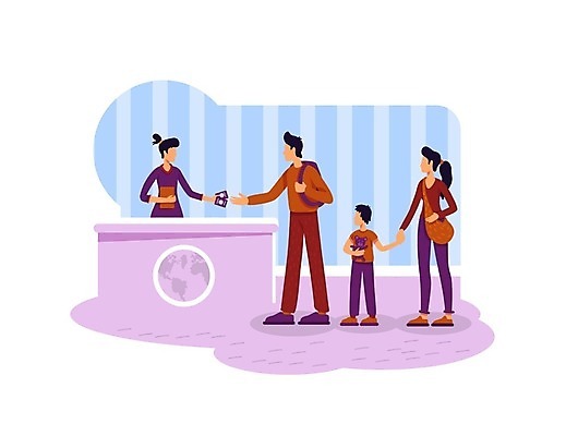 EPS 해외이미지 전신 여자 남자 아들 어린이 분홍색 여행 하늘색 가방 일러스트 엄마 서기 들기 소년 여러명 상반신 성인 손잡기 곰인형 티켓 아빠 얼굴없음 해외일러스트 잡화 인형 컬러 다수 가족 모션 사람 파란색 파일형식 벡터 이미지허브