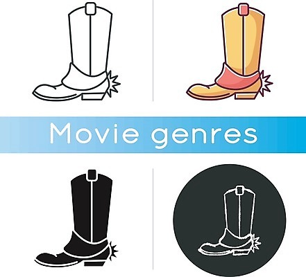 EPS 해외이미지 일러스트 사람없음 세트 원형 영화 카우보이부츠 해외일러스트 도형 문화예술 부츠 파일형식 벡터 이미지허브