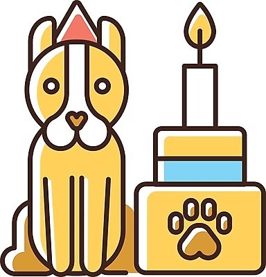EPS 해외이미지 일러스트 사람없음 생일 강아지 생일케이크 생일축하 생일초 펫케어 해외일러스트 기념일 초 관리 반려동물 케이크 축하 개 파일형식 벡터 이미지허브