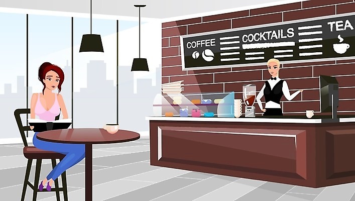 EPS 해외이미지 캐릭터 디자인 커피 일러스트 창문 유리 탁자 실내 파노라마 앉기 내부 그래픽 컵 컴퓨터 과자 상점 식당 칠판 기계 카페 빵집 장비 도시 칵테일 바 플랫 차 만화 웨이트리스 종업원 고객 직원 메뉴 클럽 진열장 질서 카페테리아 스타일 해외일러스트 일러캐릭터 직업 식기 음료 가구 모션 재질 디저트 주류 촬영기법 전자제품 예절 파일형식 벡터 이미지허브