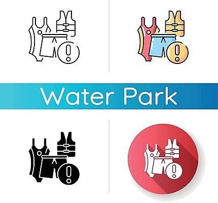 EPS 해외이미지 수영복 일러스트 사람없음 세트 원형 느낌표 구명조끼 워터파크 해외일러스트 도형 기호 옷 수영장 구조용품 파일형식 벡터 이미지허브