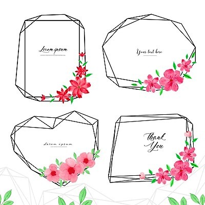 EPS 해외이미지 꽃 선 분홍색 잎 일러스트 사람없음 세트 테두리 지오메트릭 해외일러스트 식물 컬러 파일형식 벡터 이미지허브